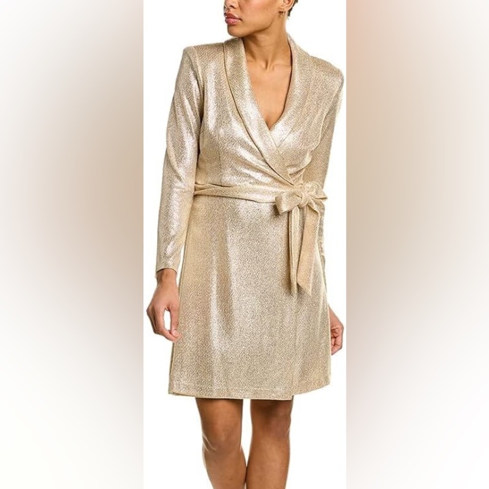 Adrianna Papell Gold Long sleeve dress Size 4